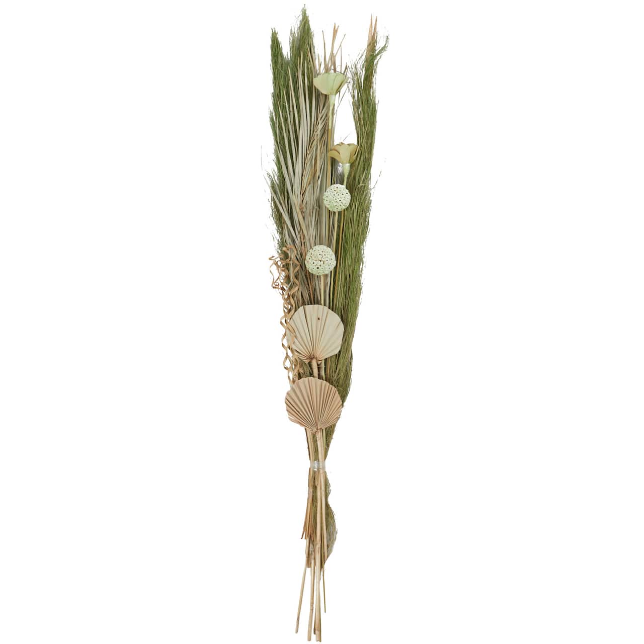 60" Green Dried Plant Assorted Bouquet Pampas Grass Natural Foliage with Palm Leaf Accents